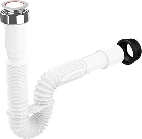 Flexibler Siphon/Ablaufschlauch 1 1/4' Siphon für Waschbecken, Röhrensiphon aus Kunststoff | 5/4'- Ø 32/40mm, Ablaufgarnitur für Waschtisch, Ausziehbar von 39-83 cm - Cheap-Us