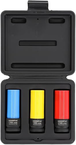 GEDORE red Kraftschrauber-Steckschlüssel-Satz mit Schonhülsen, 3-teilig, 17/19/21 mm, Tiefenanschlag, Mit Farbkodierung, Chrom-Molybdän-Stahl - Cheap-Us