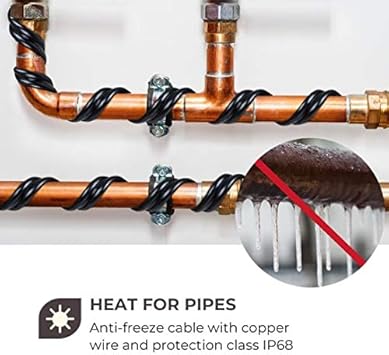 Waldbeck Flow Wire 18 Frostschutzkabel, Länge: 18 m Frostschutzkabel + 1,8 m Stromzuleitung, mit Thermostat, schaltet sich bei unter 6 °C ein, Heizleistung: 16 W/m, Schutzklasse: IP68 - Cheap-Us