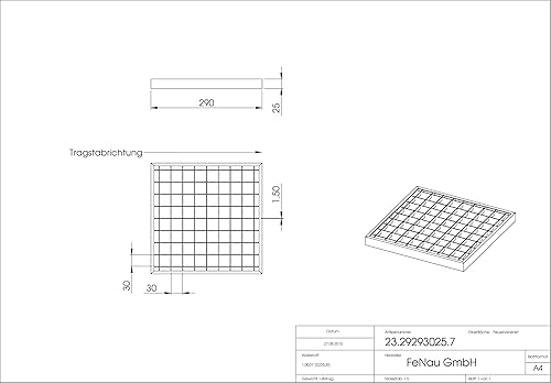 Fenau - 390 x 590 x 20 mm - Gitterrost, MW: 30/30 mm, verzinkt, Rost für Zarge: 400 x 600 x 23 mm, Bau-Normrost für Lichtschacht - Cheap-Us