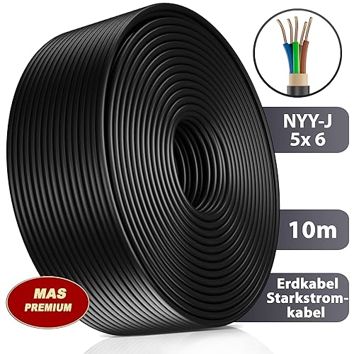 MAS Premium Erdkabel Stromkabel 5-125m NYY-J 5x1,5, 2,5, 4, 6, 10 oder 16 Elektrokabel Ring zur Verlegung im Freien, Erdreich (NYY-J 5x2,5 mm², 20m) - Cheap-Us