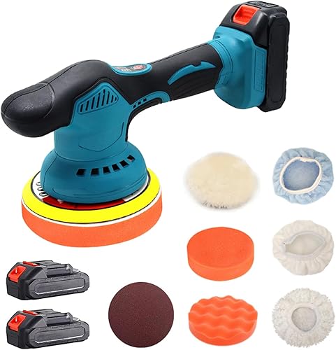 Akku Poliermaschine,2Pcs 21V Akkus 6 Gang Variable 2800–5500 U/min, tragbares 15cm Polierset mit 2 12-V-2,0-Ah-Batterien zum Polieren und Wachsen von Automobilen, Holz und Leder - Cheap-Us