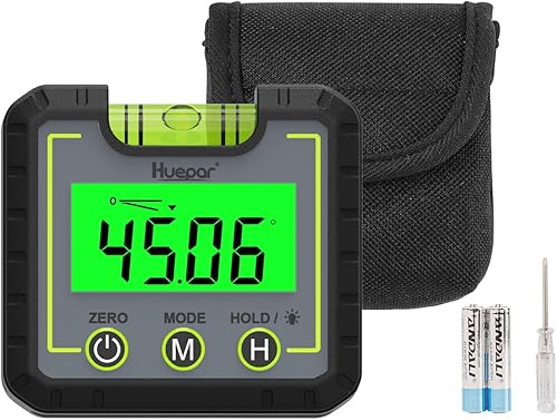 Huepar Digital Niveau Winkelmessgerät Mini Winkelsucher Level Box mit V-Nut Magnetfuß & Hintergrundbeleuchtung LCD Fasenlehre Neigungsmesser für Schreinerei, Baugewerbe, Automobilbau, -0~360° AG01 - Cheap-Us