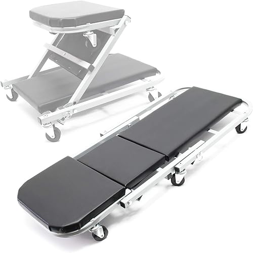Wiltec 2-in-1 Montageliege & Werkstattsitz 102x42x15 cm, bis 150kg, Werkstatthocker mit gepolsterter Liegefläche & 6 Lenkrollen, Montagliege, Rollbrett - Cheap-Us