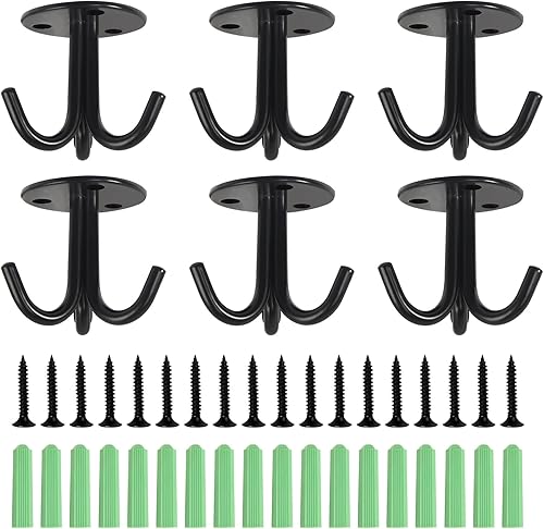HFDONGL Deckenhaken Edelstahl Kleiderhaken Haken zum Schrauben Schraubhaken Schwarz Garderobenhaken für Deckenventilator Yoga Pflanzen (6 Stück) - Cheap-Us