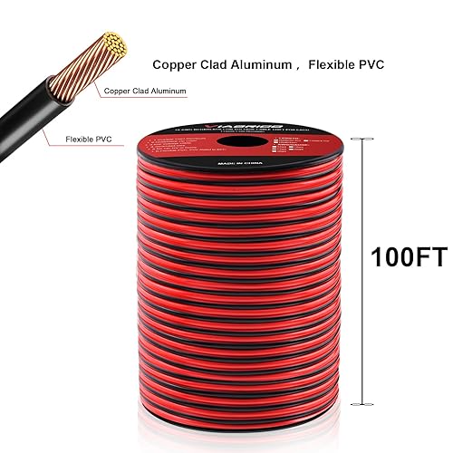 0.75mm² 18 AWG Elektrischer Draht Hook-up Kabel Insgesamt 60 Meter [30 Meter schwarz und 30 Meter rot], Kupferummanteltes Aluminium-Kupferkabel, 12 V/24 V Gleichstromkabel - Cheap-Us