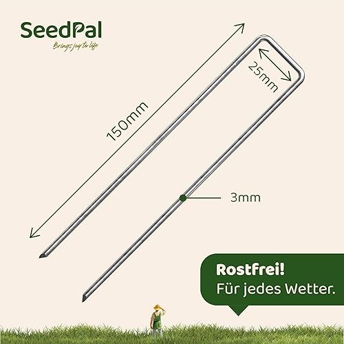 SeedPal Erdanker/Heringe Anti ROST - 25 Stück - rostfreie Bodenanker für Gartenvlies, Unkrautvlies, Zaun & Zelt - 150mm*25mm*Ø3mm - Erdnägel/Bodenhaken aus Stahl - Bodenverankerung - Cheap-Us