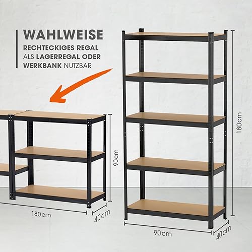 EASYmaxx Schwerlastregal 2er-Set 180x90x40 cm | 1750 kg Traglast, 175 kg pro Ebene | Regal und Werkbank | Kellerregal, Lagerregal mit 10 verstellbaren Ablagen | Keller, Garage, Hobbyraum, Werkstatt - Cheap-Us