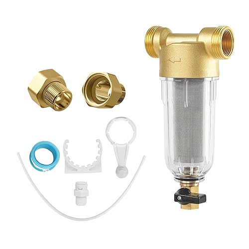 Wiederverwendbare Ausspülbarer Feinfilter,Sediment Wasserfilter Wasserhahn Wasserfilter Wasser Vorfilter Sedimentfilter,Vorfilter Sedimentfilter für Brunnenwasserschlauch (1“&G1/2”MNPT+G1/2”FNPT) - Cheap-Us