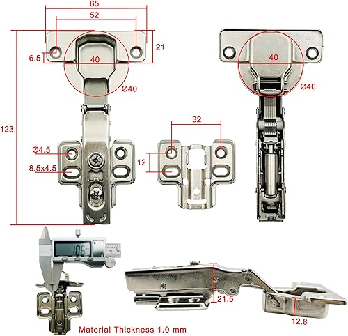 LOOTICH 95 Grad Eckanschlag 40mm Hydraulisch Scharnier mit Dämpfung Dicktürscharnier Schwerlast Scharniere für SCHWERE DICKE TÜR Küchenschrank Kleiderschrank Schranktür Möbel 2 Stück - Cheap-Us