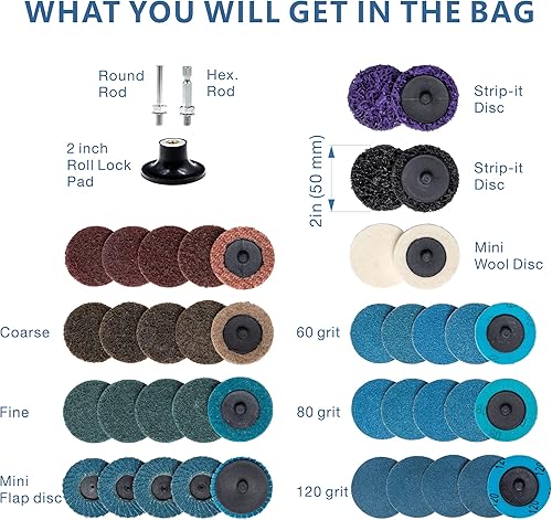 UPWOOD Mini Druckluft Exzenterschleifer Set 50mm, Pneumatisches Mini Druckluftschleifer Set, rechtwinklige Oberflächenvorbereitungswerkzeug mit 41 Rollverriegelungsscheiben - Cheap-Us