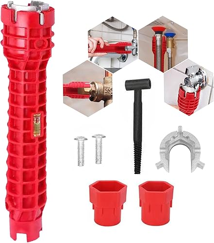 8 In 1 Wasserhahn Rohrzange,Installer Werkzeug Rohrzange,Sink Faucet Installer,Multifunktionaler SpüLenschlüSsel Installer FüR SpüLe/Bad (Rot) - Cheap-Us