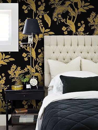 Fiula Selbstklebende Tapete Vögel 44CMx3M Klebefolie Blumentapete Tier Wandtapete Wasserdichte Klebetapete Wohnzimmer Schlafzimmer Möbelfolie Dekorfolie Blätter Dunkelblau Gold Wallpaper Vintage - Cheap-Us