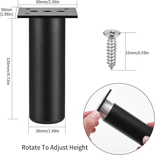 4 Stück 12cm Möbelfüße, Alulegierung Möbelfüsse, Schrankfüße, Sofabeine, Schrankbeine, Möbelbeine für Stühle Tisch Schrank Schreibtisch Regal Couch Sofa Füße Beine mit Schrauben(Schwarz) - Cheap-Us