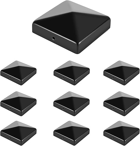 Sonnewelt Pfostenkappe, 10 Stück, 91mm*91mm Pfostenkappen Zaunkappe Abdeckkappe, mit Schrauben, Pfahlkappe Kappen Zierkappe für Gartenzaun Holzpfosten -Schwarz - Cheap-Us
