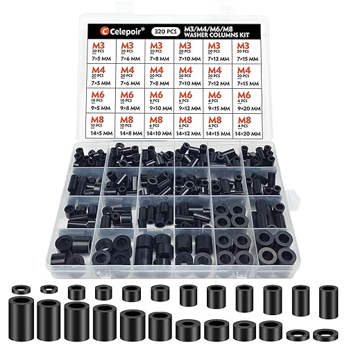 Celepoir 320 Stück ABS Abstandshalter Kunststoff Schwarz 24 Größen, Distanzhülsen M3 M4 M6 M8, Distanzhülsen Kunststoff, Lsolierung Abstandshalter, Abstandshülsen für Verbinden von Leiterplatten - Cheap-Us