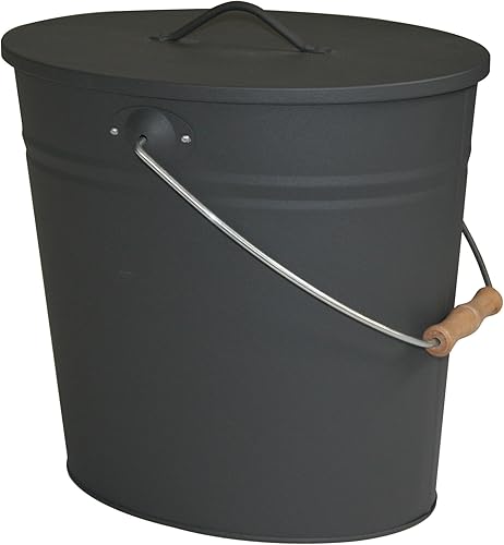 Kamino-Flam Ascheeimer mit Deckel - Kohleeimer 15 Liter aus Stahlblech im Schwarz - Kamineimer mit Deckel - Ascher Allzweckeimer für den Innen- und Außenbereich - Cheap-Us