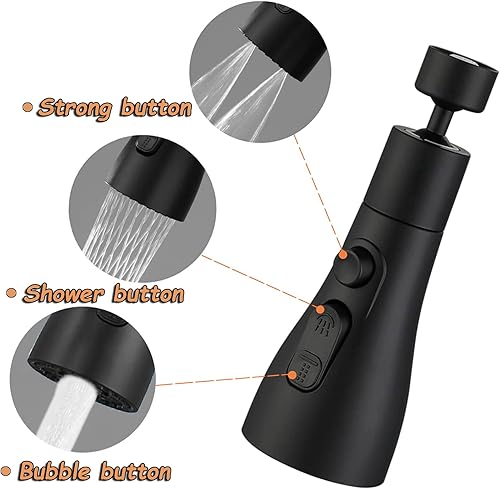 Schwenkbar Wasserhahn Aufsatz Schwarz, 360° Drehbarer mit 3 Modi Multifunktionaler Wasserhahn Luftsprudler, Wasserhahn Verlängerung mit 2 Sprühfunktion, Wassersparer für Wasserhahn Brause Küche Bad - Cheap-Us