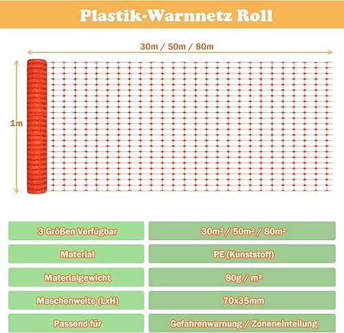 SUBTLETY 30㎡ Absperrzaun Kunststoff Sicherheitsschranken Hundezaun Plastik Maschendraht Netz Nutztierzäune Aufgerollter Gitterschutzzaun Sicherheitszaun Warnnetz für Garten Pool Ranch (1x30m, Grün) - Cheap-Us