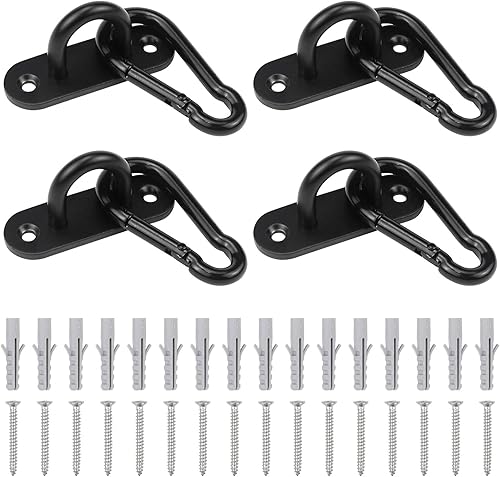 Rierousy 4 Stück Augplatte Edelstahl, Augplatte Schwarze mit M6-Karabinerhaken, Ösenplatte 6cm-80kg, Augplatte Schwerlast für Wand-Befestigung, Decken-Befestigung, Augplatte mit Öse - Cheap-Us
