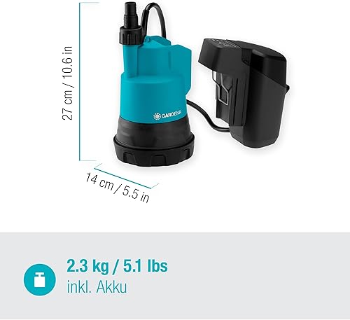 Gardena Klarwasser-Tauchpumpe 9000: Klarwasserpumpe mit 9.000 l/h Fördermenge, Schwimmschalter mit Dauerlaufoption, Flachabsaugung bis 2 mm, Schnellkupplungssystem, 300 W (09030-20) - Cheap-Us