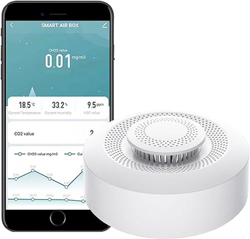 【Smart Air Quality Monitor】WiFi Indoor Air Quality Meter Detects CH2O, CO2, VOC, Temperature and Humidity, APP Control, Thermometer Humidity Monitor For Smart Home Automation - Cheap-Us