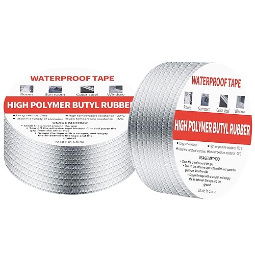 2 Stk Butylband Wasserdichtes, Aluminiumfolie Dichtungsbänder, Butyl Kautschuk Tape, Klebeband dichtband Reparaturband für Dachleckage, Fensterbankspalt, Oberflächenriss, Rohrbruch, 5m*5cm - Cheap-Us