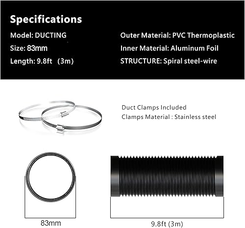 Aygrochy 150mm PVC Abluftschlauch, 3 Meters Lüftungsschlauch mit 2 Schlauchschelle Edelstahl für Mobile Klimaanlage, Trockner, Abluftventilator, Abzugshaube, Belüftungssystem - Cheap-Us