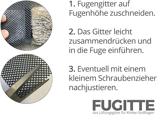 FUGITTE Fugenlüfter (50 Stück) I Fugengitter - Schutz der Stoßfugen des Klinkers vor Bienen, Wespen oder Mäusen (zum Nachrüsten) - Cheap-Us