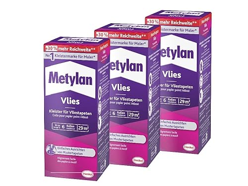Metylan Vlies, Tapetenkleister für Vliestapeten mit glatter oder strukturierter Rückseite, einfach zu verwendender Tapetenkleister, Kleister mit hoher Ergiebigkeit, 3x180g - Cheap-Us