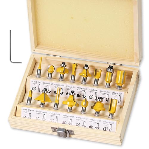 UAPPO 15 Stück Fräser für Oberfräse 6,35mm Schaft Oberfräse Fräser set 1/4 Zoll Schaft Profi Fräser-Bit,Nutfräser Profilfräser Oberfräser Set mit Holzkoffer für Holzbearbeitung - Cheap-Us