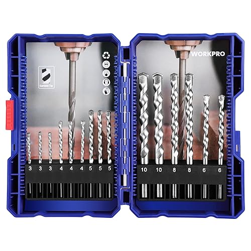 WORKPRO 15tlg. Steinbohrer Set mit Aufbewahrungskoffer, 3, 4, 5, 6, 8, 10mm Durchmesser Bohrerset, Werkzeug zum Bohren in Stein & Mauerwerk - Cheap-Us