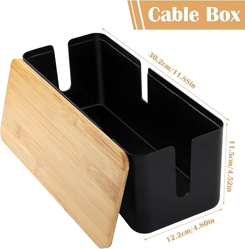VFANDV Kabelbox, Kabelmanagement Box Aufbewahrungsbox für Kabel mit Bambusdeckel, Kabelaufbewahrungsbox zum Verstecken von Kabeln Organisieren von Computerverkabelung und Losen Kabeln (Schwarz) - Cheap-Us