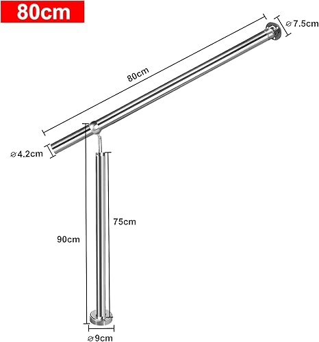 AUFUN Handlauf Edelstahl Eingangsgeländer Geländer für Treppen Wandhandlauf Treppengeländer Winkel Einstellbar für Drinnen und Draußen Treppenhaus 100 x 90 cm (L x H) - Cheap-Us