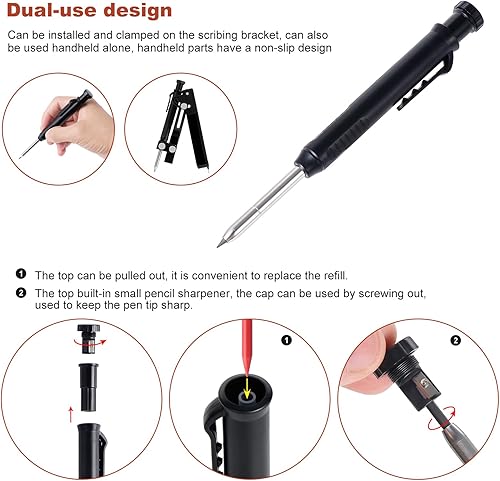 Faankiton Multifunktionales Anreißwerkzeug Anreißer-Linienmarker Holzbearbeitung Anreißwerkzeug mit Tieflochstift Konstruktionsbleistift Zimmermannsbleistift DIY Holzbearbeitung Anreißer (Gelb) - Cheap-Us