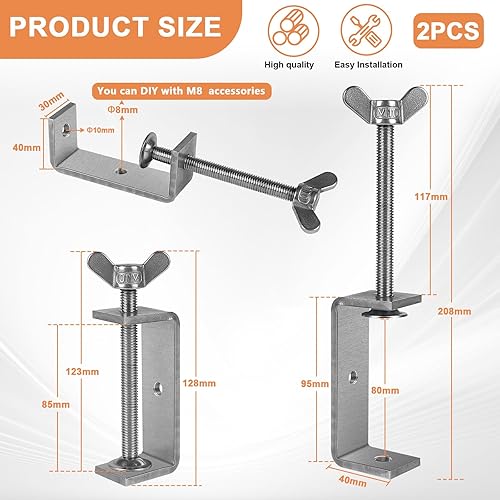 EXLECO 2er C Klemme Edelstahl C Zwingen 0-80mm Schraubklemme Einstellbar Kieferöffnungen Trägerklemme Fixierzange Tischklemme Trägerklammer Befestigungs Klemme für Schweißen Tischlerei Holzarbeiten - Cheap-Us
