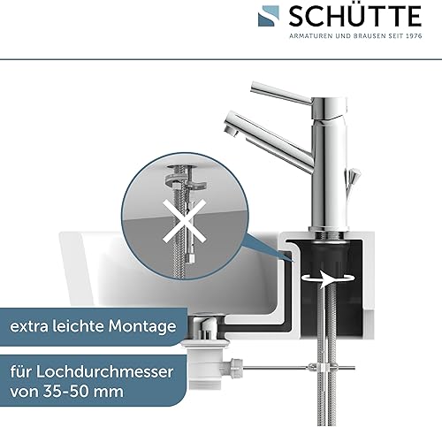 SCHÜTTE Waschtischarmatur CORNWALL Niederdruck, Badarmatur, Einhebelmischer mit Ablaufgarnitur, Chrom - Cheap-Us