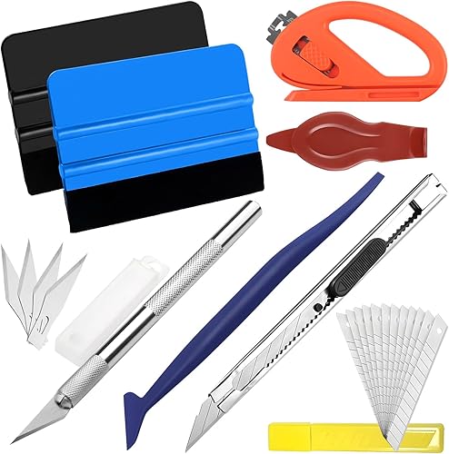 FAELNK 8 Stück Rakel Set für Tönungsfolie Auto Folierung Set Rakel Set für Folierung 2 Filzrakel Rakel Präzisionsmesser Cutter Messer mit 10 Klingen Car Wrapping Folie - Cheap-Us