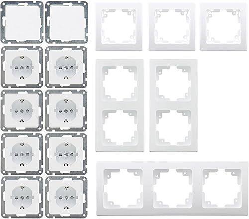 ChiliTec Steckdose Schalter Unterputz DELPHI PRO Set - 8 x Steckdose, 2 x Schalter mit Rahmen I Installation per Steckklemme Weiß - Cheap-Us