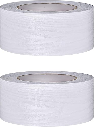 maxant Holzmaserung-Tapetenbordüre, 2 Rollen 5 cm x 10 m, selbstklebender PVC-Aufkleber, abziehen und aufkleben, dekorative Bordüre für Wohnzimmer, Badezimmer, Küche (weiße Holzmaserung) - Cheap-Us