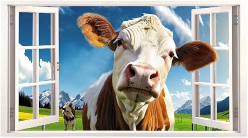 SUPERDANT 3D Wandaufkleber Fensteraufkleber Kuh Wandtattoo Vinyl Wandkunst Wandbilder Wanddekor Entfernbare Selbstklebende Tapeten Heimdekoration Für Wohnzimmer Schlafzimmer Naturliebhaber Geschenke - Cheap-Us