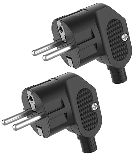 Schuko Stecker 2 Stücke Netzstecker, Europäischer Stecker mit Knickschutztülle, Schuko Winkelstecker (250V 16A) für 8-10mm Kabel, Schukostecker-Abgewinkelt, IP20 für Den Innenbereich - Cheap-Us