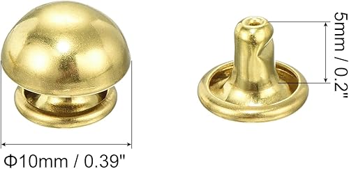QUARKZMAN 60 Set Runde Nieten, 6x4mm Messing Pilzform Leder Niete, Knopfnieten Befestiger für Ledergürtel Geldbörse Handtasche Lederhandwerk DIY Dekoration (Gold) - Cheap-Us