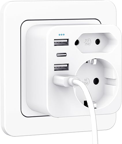 Doppelstecker für USB Steckdose, Mehrfachsteckdose mit 3 USBA Ladegerät, 1 Typ-C Port, Steckdosenadapter 2Fach Stecker, Mehrfachstecker für Steckdose, Steckdosenleiste mit USB C, Wand Ladegerät - Cheap-Us