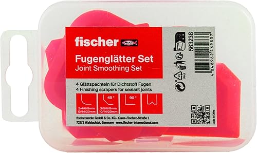 fischer Fugis, Fugenglätter-Set, Universelles Fugenglätter-Set für eine gleichmäßige Fugenoberfläche, 4er Set mit verschiedenen Radien und 45° Winkel in praktischer Kunststoffbox - Cheap-Us