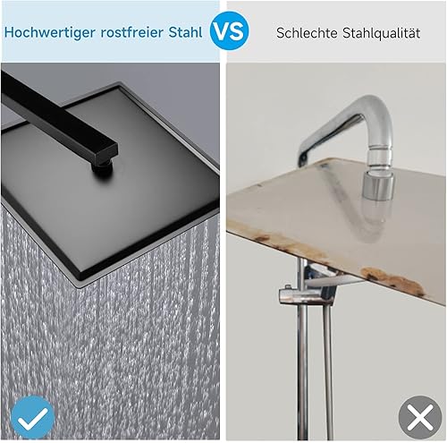 HAUSPROFI Kopfbrause 12 Zoll aus Edelstahl 304 - Duschkopf Regendusche mit Selbstreinigenden Düsen - Quadratischer Duschkopf Luxus Regenbrause Regenduschkopf - Mattschwarz (30CM) - Cheap-Us
