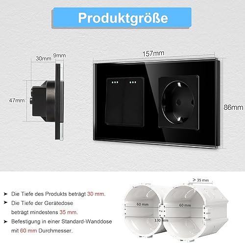 CNBINGO Rocker Lichtschalter 1 Fach 1 Weg Glas Lichtschalter, Modernem Kristallglas Wandplatte mit Leuchtpunkten, Grau - Cheap-Us