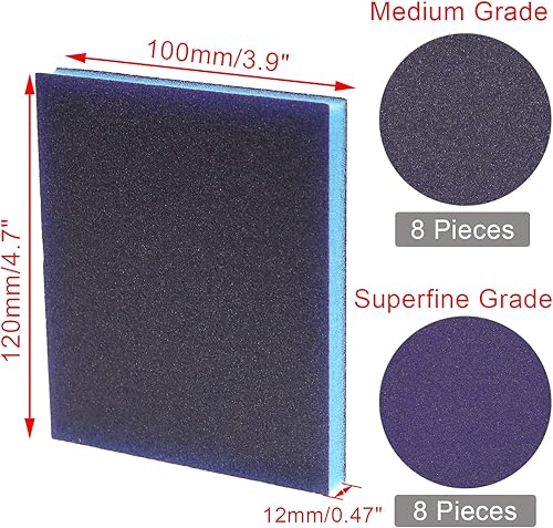 BokWin Schleifschwamm, Körnung 800–1000, waschbar, für Kunststoff, Holz, Metall, Möbel (superfeine Qualität), 16 Stück - Cheap-Us