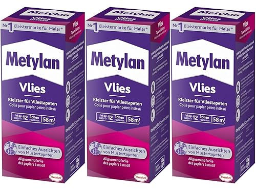 Metylan Vlies, Tapetenkleister für Vliestapeten mit glatter oder strukturierter Rückseite, einfach zu verwendender Tapetenkleister, Kleister mit hoher Ergiebigkeit, 3x360g - Cheap-Us