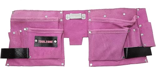 Toolzone-Werkzeuggürtel mit 11 Taschen (auch für Hammer und Klebeband), Leder, Pink - Cheap-Us